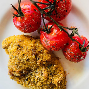 Recipe: Cornflake Crusted Baked Chicken & Roasted Tomatoes On the Vine