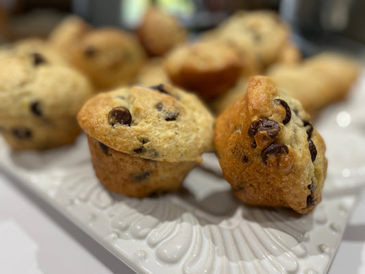 Two Medium Sized Ladies Easy Banana Chocolate Chip Muffins Vintage Recipe 