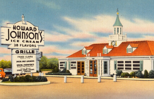 Two Medium Sized Ladies Howard Johnsons restaurant HOJO history of American roadside travel hotel and New England style menu 28 flavors