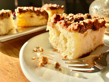 Two Medium Sized Ladies Valentines Day Sour Cream Cinnamon Streusel Coffee Cake Vintage Recipe Update Slice of Cake