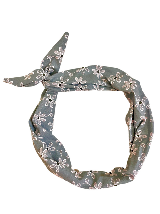 Tie Headband - Gray Daisy