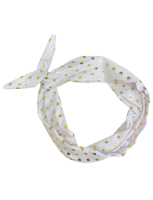 Tie Headband - White with Gold Dots
