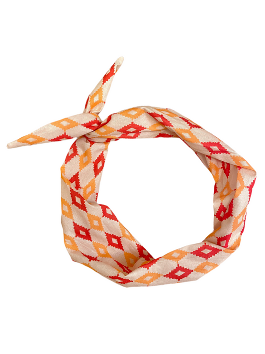 Tie Headband - Rust and Peach Diamonds