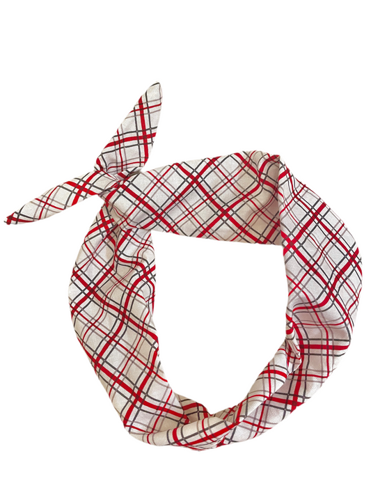 Tie Headband - Red and Gray Plaid