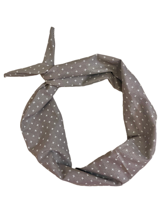 Tie Headband - Gray Crosses