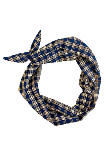 Tie Headband - Navy and Tan Plaid