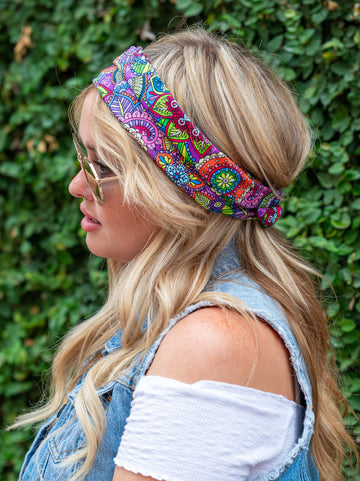 Amanda Bright Designs Original Tie Headband Hippie Multicolor 1960s Mod 