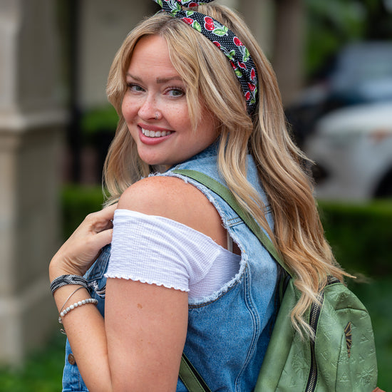 Amanda Bright Designs Black and Red Cherries Original Tie Headband