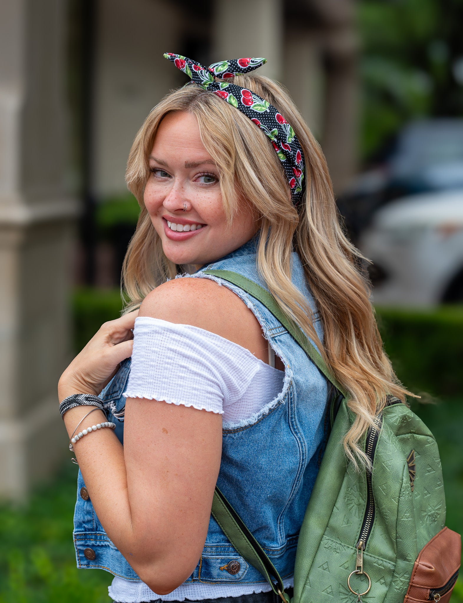 Amanda Bright Designs Black and Red Cherries Original Tie Headband