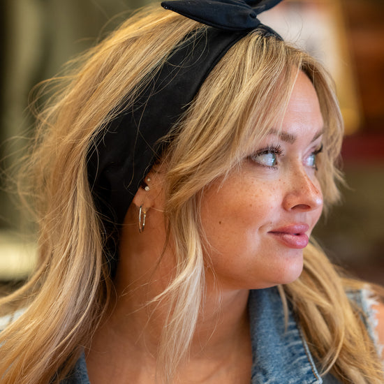 Amanda Bright Designs Tie Headband Black on woman