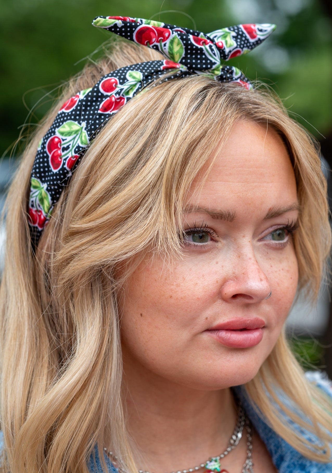 Amanda Bright Designs Black and Red Cherries Original Tie Headband