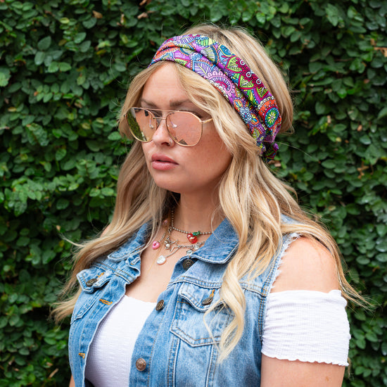 Amanda Bright Designs Original Tie Headband Hippie Multicolor 1960s Mod 