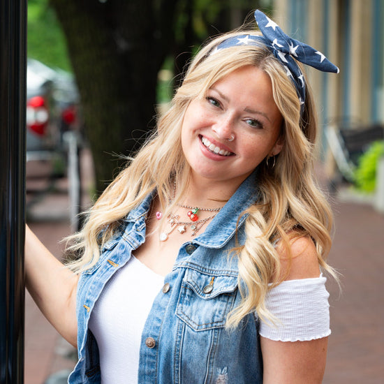 Amanda Bright Designs Denim Stars Headband for patriotic parades Memorial Day 4th of July picnics