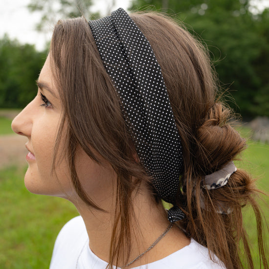 Amanda Bright Designs Tie Headband Black Swissdot 