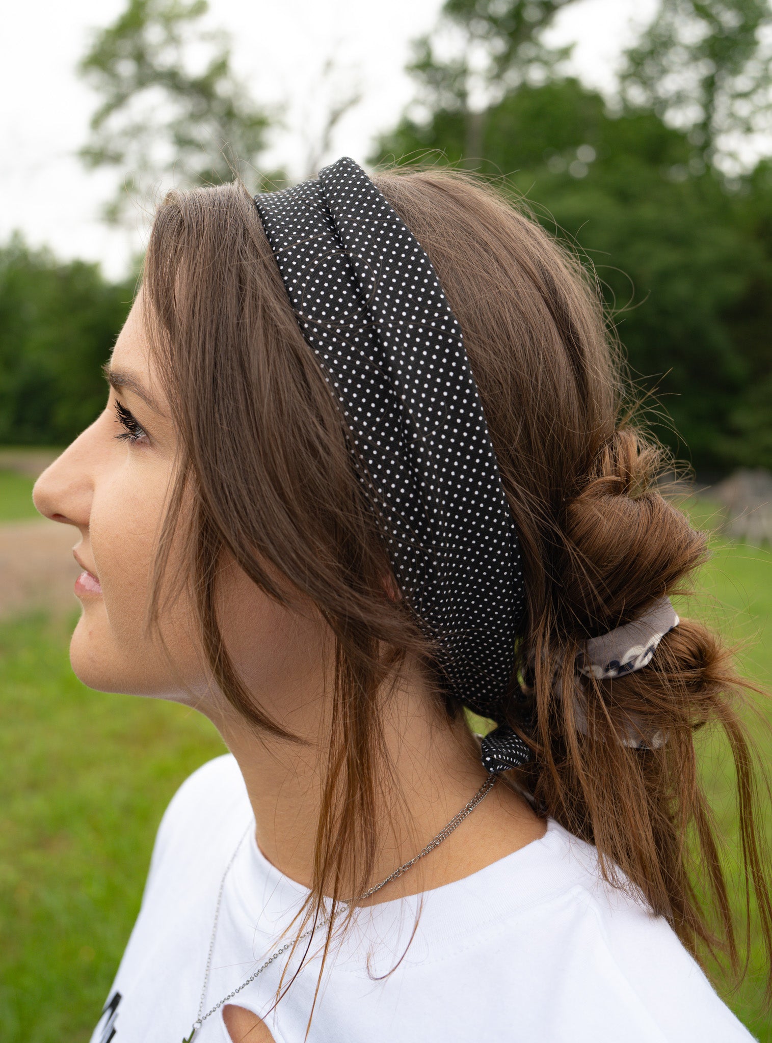 Amanda Bright Designs Tie Headband Black Swissdot 