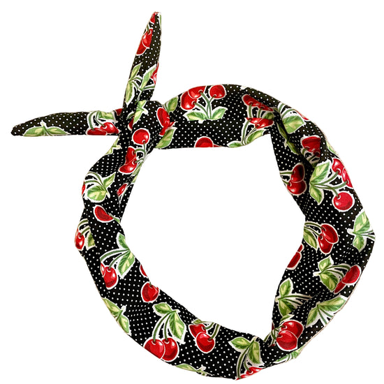 Amanda Bright Designs black swissdot with red cherries headband for women