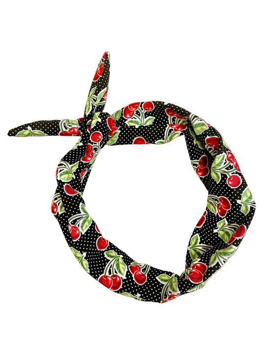 Amanda Bright Designs black swissdot with red cherries headband for women