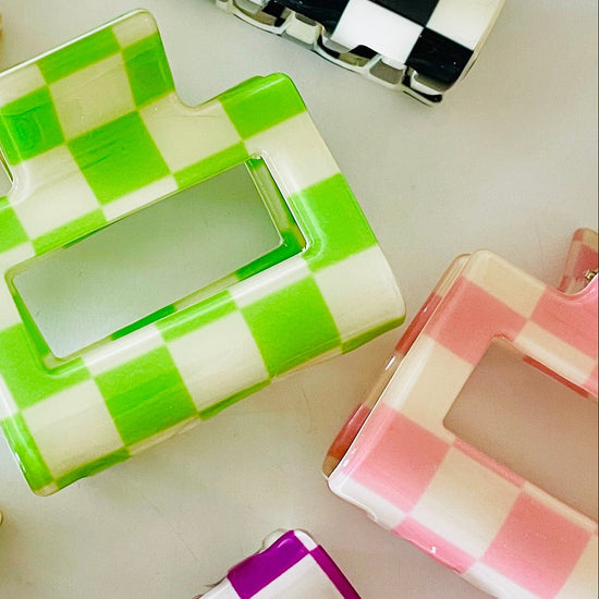 Amanda Bright Designs Set of colorful checkered 2" hair clips 