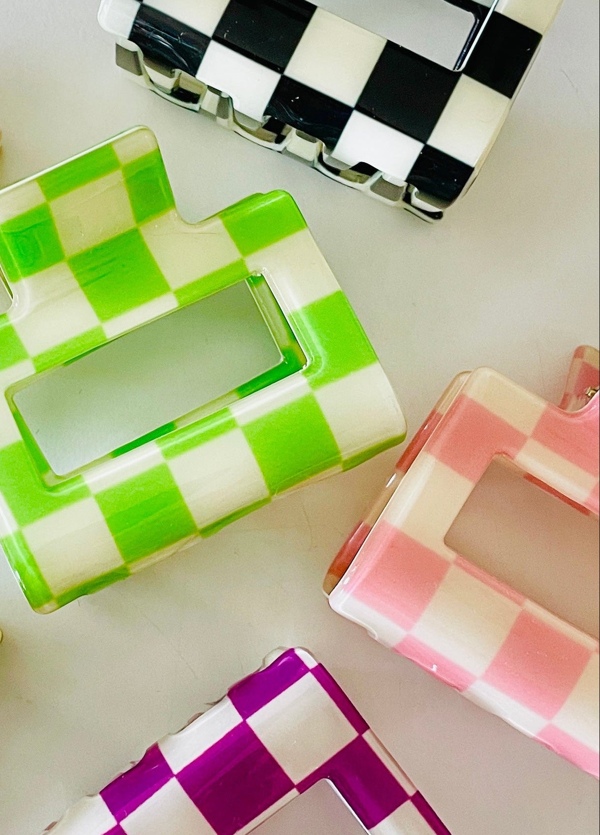 Amanda Bright Designs Set of colorful checkered 2" hair clips 