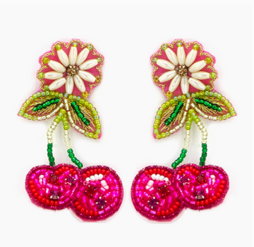 Seed Bead Cherry Earrings
