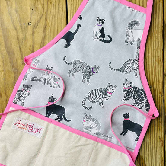 Amanda Bright Designs childrens cat apron animal lover for bake time play time 