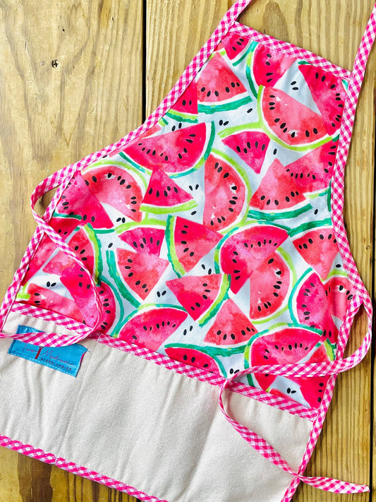 Amanda Bright Designs children's Shelby mini watermelon summer fruit apron for baking cooking art projects painting