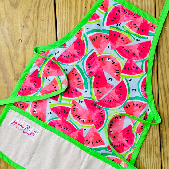 Amanda Bright Designs children's Shelby mini watermelon summer fruit apron for baking cooking art projects painting
