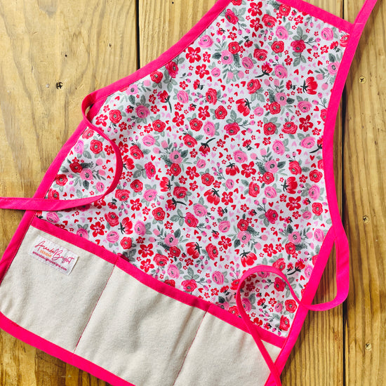 Amanda Bright Designs mini roses pink children's apron southern charm Tyler texas rose festival
