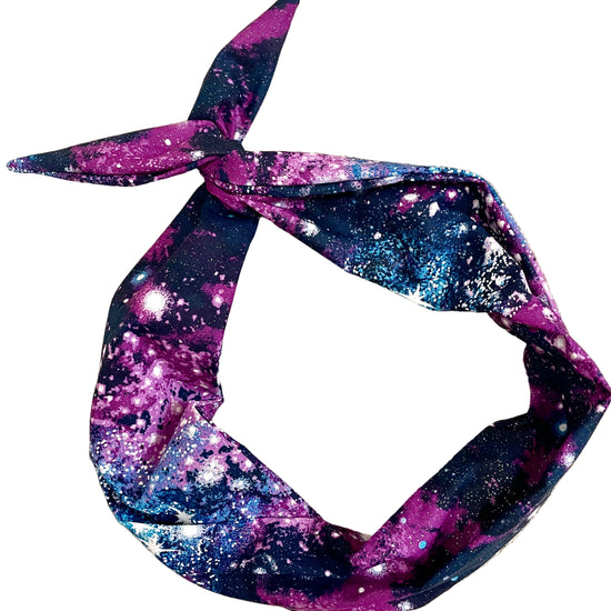 Amanda Bright Designs original tie headband space cosmos glitter headband for women