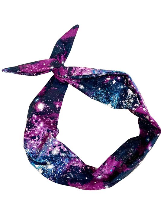 Amanda Bright Designs original tie headband space cosmos glitter headband for women