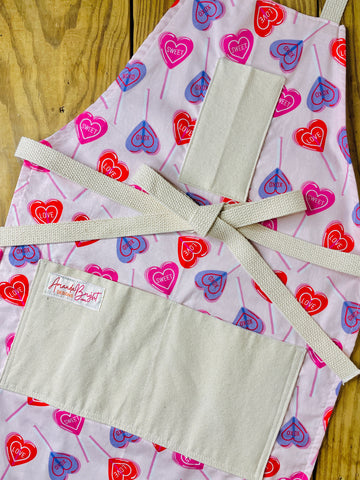 Amanda Bright Designs Darling Cotton Pink Apron red pink purple heart lollipop Fabric for valentines sweetheart love baking cooking