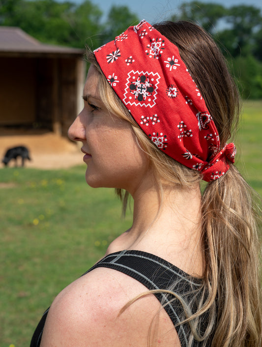Amanda Bright Designs The Original Tie Headband Denim Red Bandana cowboy country western style