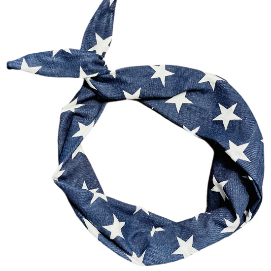 Amanda Bright Designs Denim and White Stars Patriotic Original Tie Headband USA 4th of July America