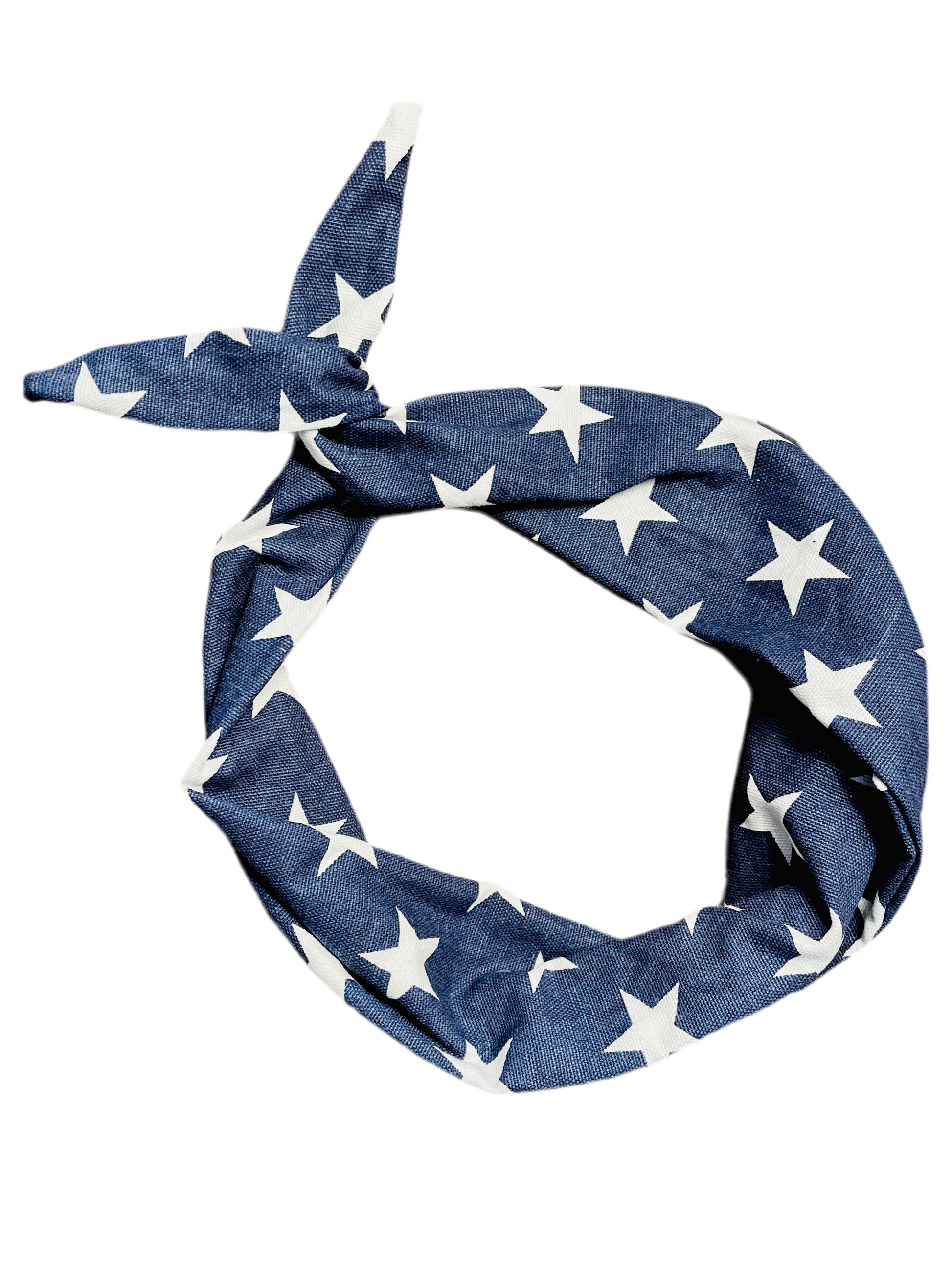 Amanda Bright Designs Denim and White Stars Patriotic Original Tie Headband USA 4th of July America