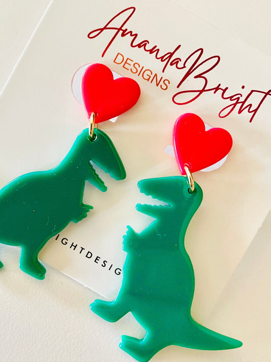 Amanda Bright Designs dinosaur heart earrings