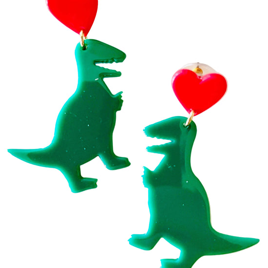 Amanda Bright Designs dinosaur heart earrings