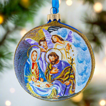 Angels Admiring Jesus Nativity Glass Ball, Imported