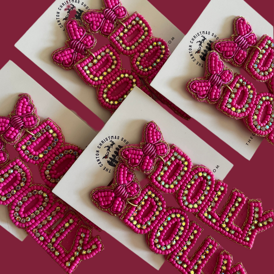 Dolly Pink Rhinestone Beaded Butterfly Earrings