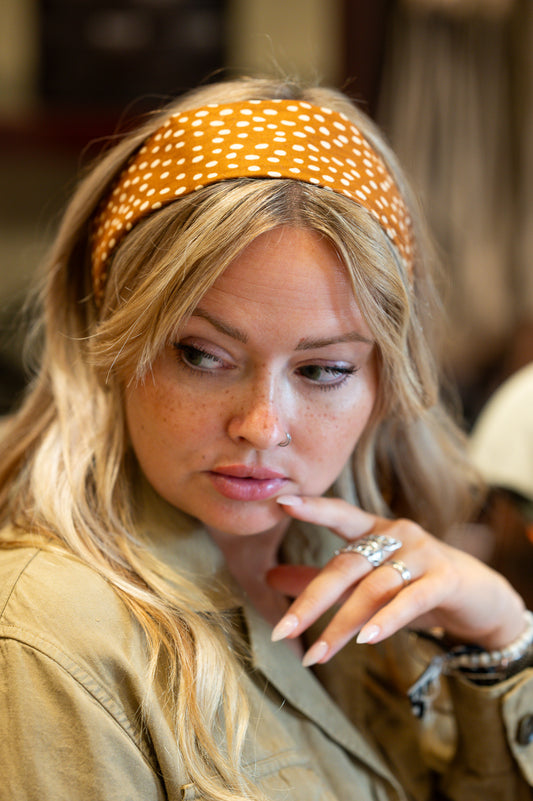 Amanda Bright Designs The Original Tie Headband Fawn Caramel Dotted Headband