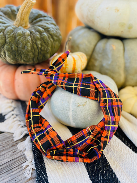 Tie Headband - Halloween Plaid