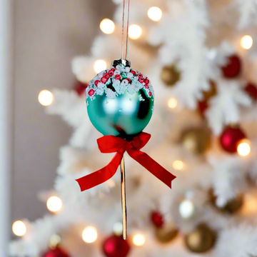 Blue Glittery Cake Pop Glass Ornament