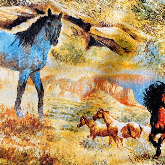 Two Medium Sized Ladies Hadleigh Apron Wild Horses American Southwest Wild West Apron Pattern fabric