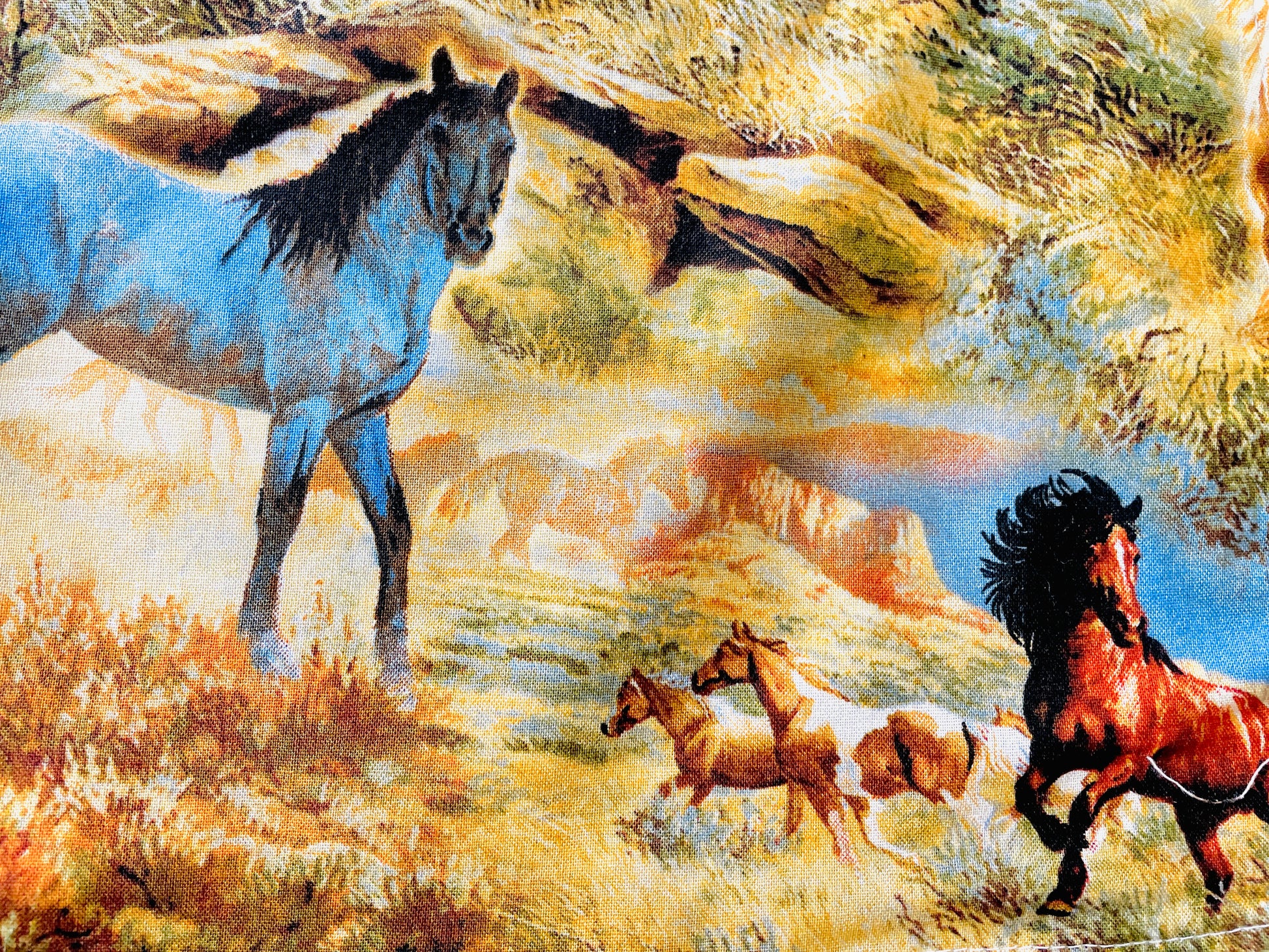 Two Medium Sized Ladies Hadleigh Apron Wild Horses American Southwest Wild West Apron Pattern fabric