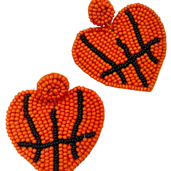 Amanda Bright Designs Heart-shaped beaded earrings with basketball design for sports player