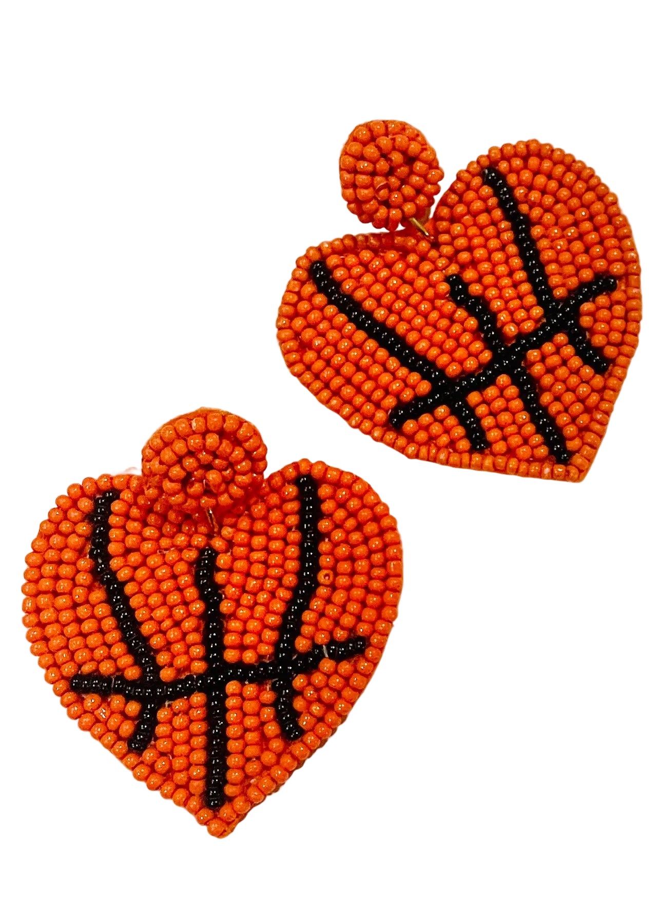 Amanda Bright Designs Heart-shaped beaded earrings with basketball design for sports player