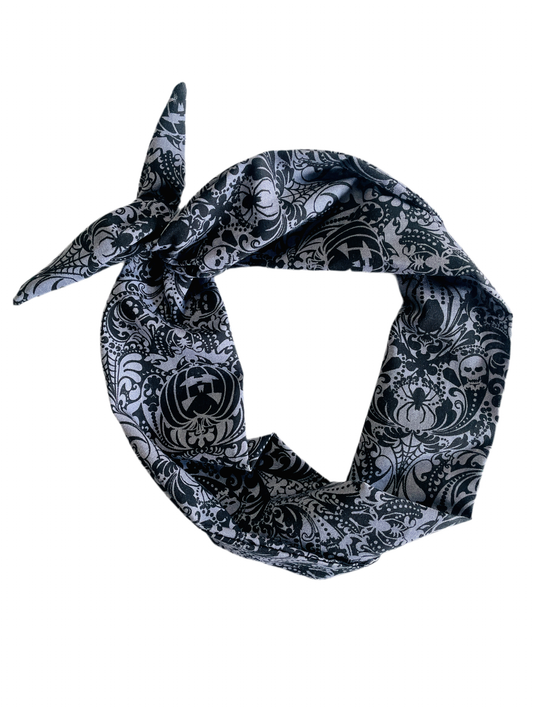 Amanda Bright Designs Jack O Lanterns and Spiders Halloween headband in orange and gray