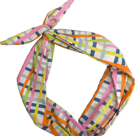 original tie headband Amanda Bright Designs pastel plaid headband for women