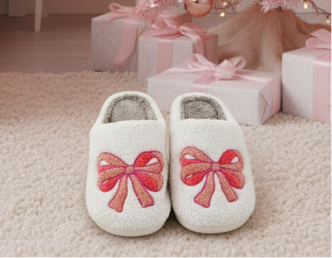 Luxe Pink Bow Sherpa Slippers