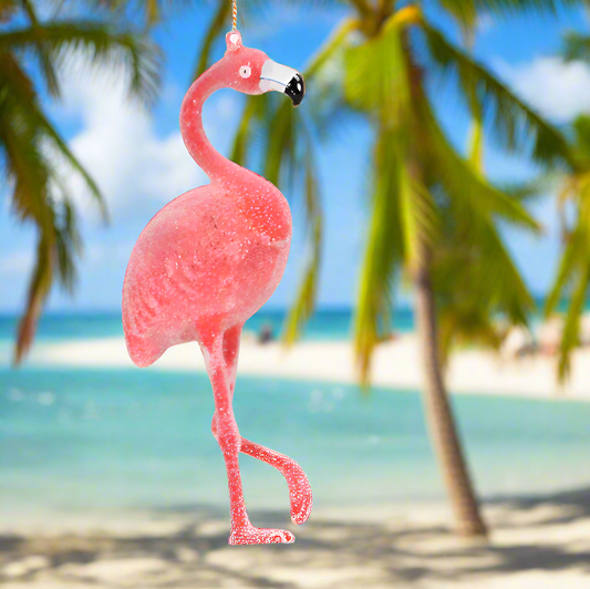 Frosted Pink Flamingo Glass Ornament