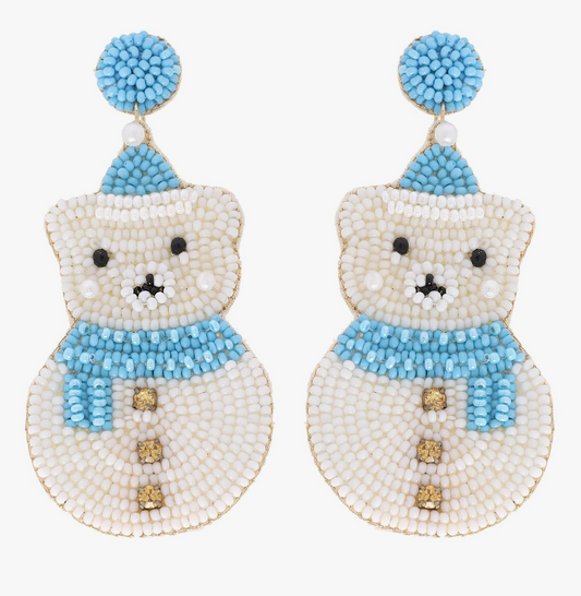 Polar Bear Snowman Beaded Earrings